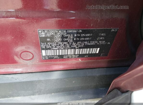 JTMMWRFVXMD124721 2021 TOYOTA RAV4 HYBRID Burgundy Շարժիչի բաժամունքի տեսք