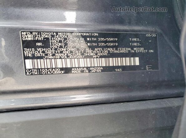 JTMN1RFV0LJ035887 2020 TOYOTA RAV4 Gray 