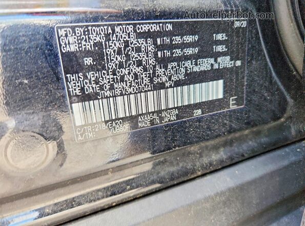 JTMN1RFV3MD070441 2021 TOYOTA RAV4 Black VIN sticker view