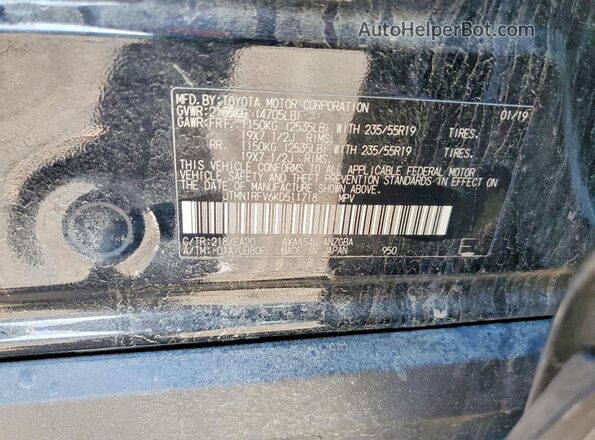 JTMN1RFV6KD511718 2019 TOYOTA RAV4 Black Widok naklejki z numerem VIN