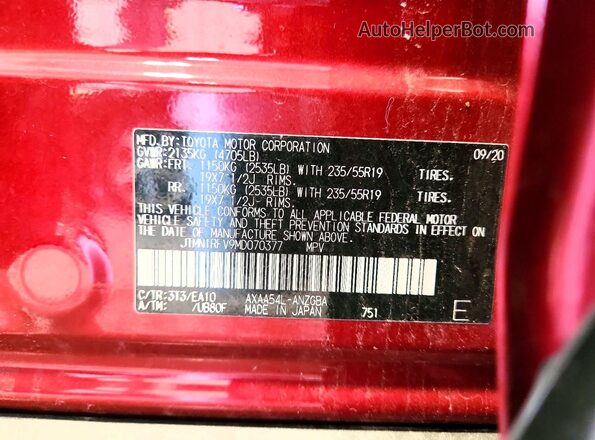 JTMN1RFV9MD070377 2021 TOYOTA RAV4 Red VIN sticker view