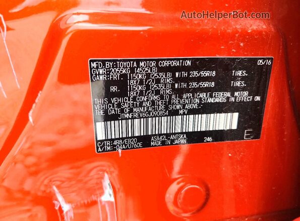 JTMNFREV6GJ090854 2016 TOYOTA RAV4 Orange Engine compartment view