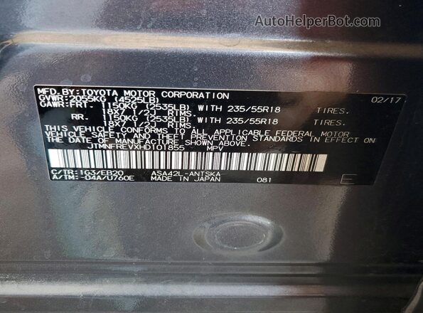 JTMNFREVXHD101855 2017 TOYOTA RAV4 Серый Вид наклейки с VIN-кодом