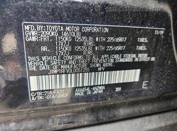 JTMP1RFV0LD051255 2020 TOYOTA RAV4 Black VIN კოდის სტიკერის ხედი