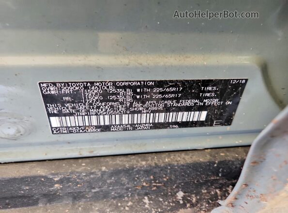 JTMP1RFV5KD505319 2019 TOYOTA RAV4 Green VIN sticker view