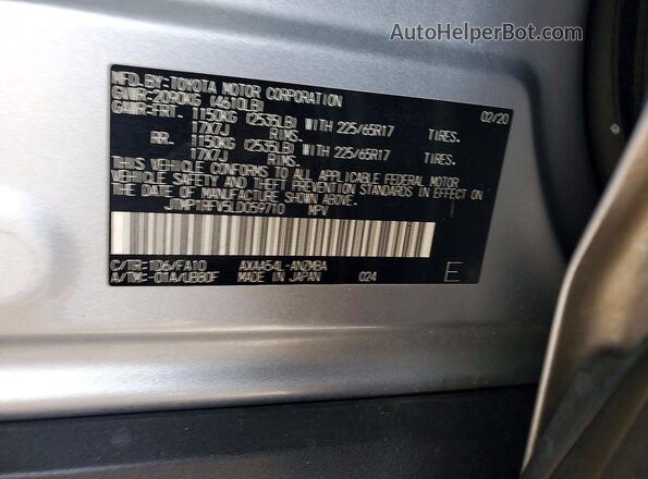 JTMP1RFV5LD059710 2020 TOYOTA RAV4 Silver Вид підкапотного простору