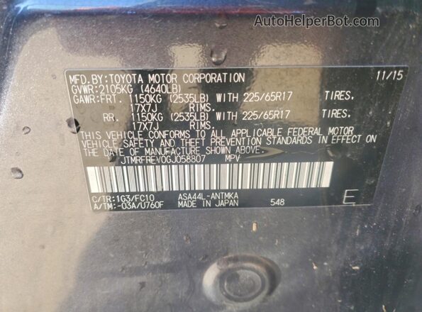 JTMRFREV0GJ058807 2016 TOYOTA RAV4 Charcoal VIN კოდის სტიკერის ხედი
