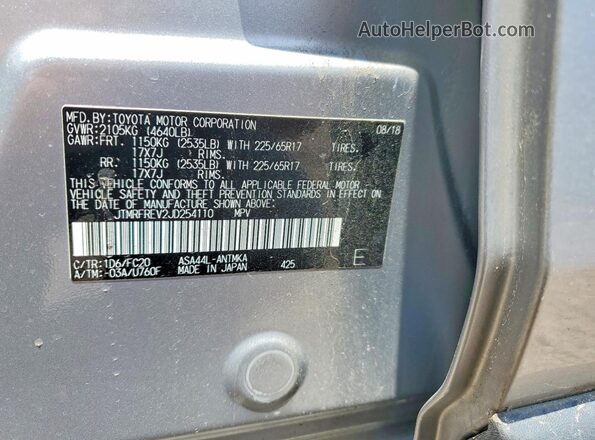 JTMRFREV2JD254110 2018 TOYOTA RAV4 Silver VIN კოდის სტიკერის ხედი