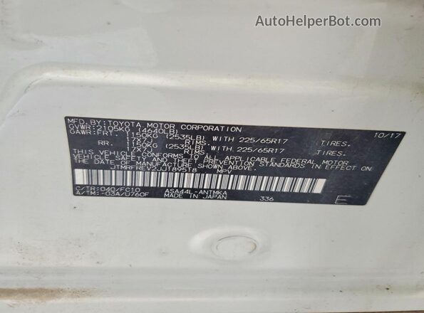 JTMRFREV2JJ189518 2018 TOYOTA RAV4 White VIN կոդի պիտակի տեսք