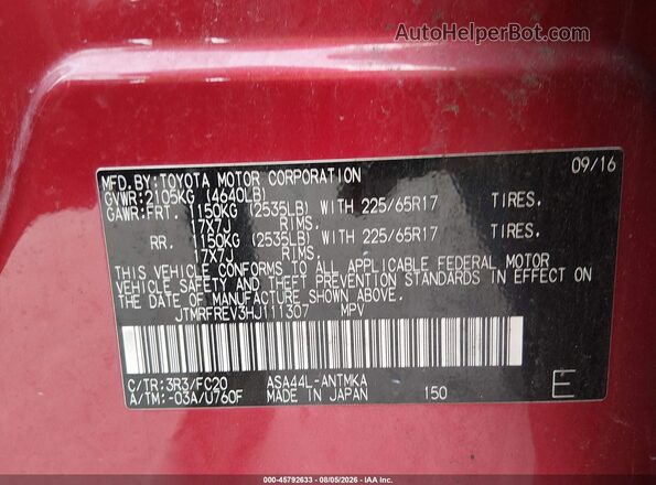 JTMRFREV3HJ111307 2017 TOYOTA RAV4 Red Вид підкапотного простору