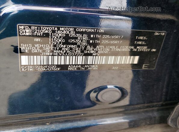 JTMRFREV3JJ237222 2018 TOYOTA RAV4 Blue Вид наклейки з VIN-кодом
