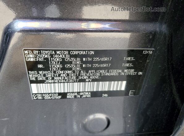 JTMRFREV4HJ136717 2017 TOYOTA RAV4 Gray VIN կոդի պիտակի տեսք