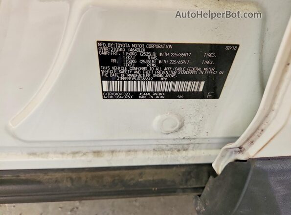 JTMRFREV5JD236619 2018 TOYOTA RAV4 White Widok naklejki z numerem VIN