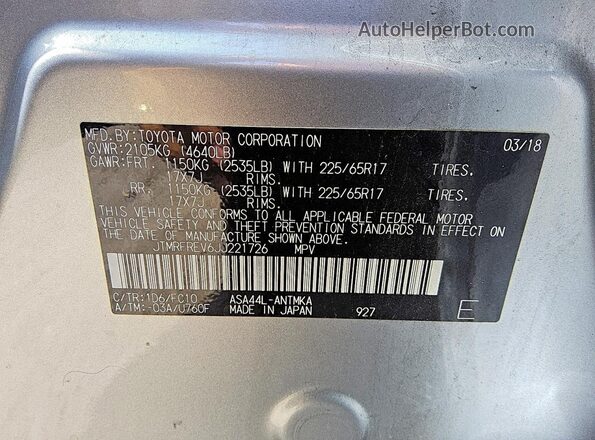 JTMRFREV6JJ221726 2018 TOYOTA RAV4 Silver Vista del compartimento del motor