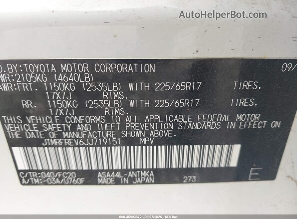 JTMRFREV6JJ719151 2018 TOYOTA RAV4 White Widok komory silnika