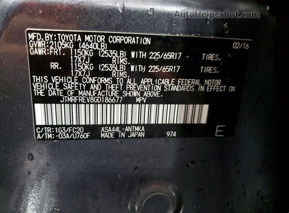 JTMRFREV8GD186677 2016 TOYOTA RAV4 Gray Vista del compartimento del motor