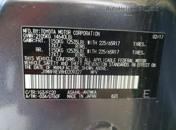 JTMRFREV8HD209327 2017 TOYOTA RAV4 Угольный Вид наклейки с VIN-кодом