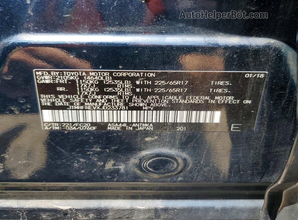 JTMRFREVXJD233781 2018 TOYOTA RAV4 Blue Widok naklejki z numerem VIN