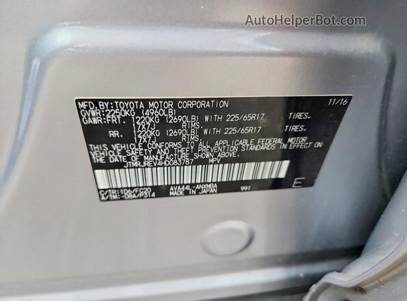 JTMRJREV4HD083787 2017 TOYOTA RAV4 Silver VIN sticker view