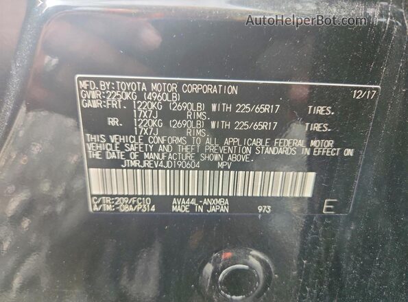 JTMRJREV4JD190604 2018 TOYOTA RAV4 Black Widok wnętrza 360 stopni