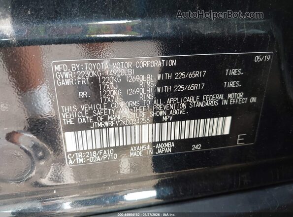 JTMRWRFV2KD024258 2019 TOYOTA RAV4 HYBRID Black Widok komory silnika
