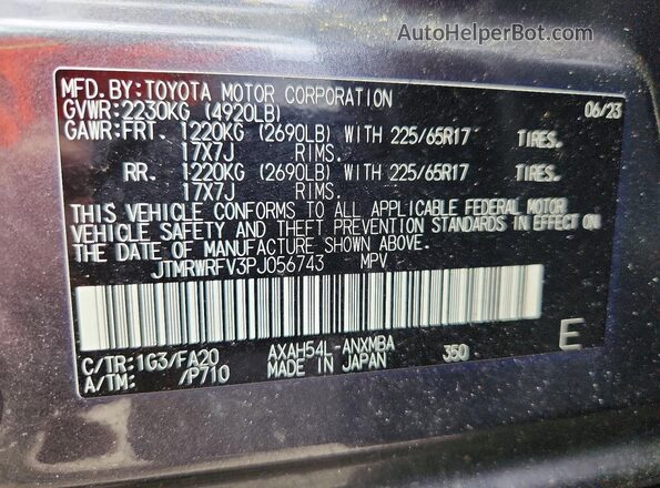 JTMRWRFV3PJ056743 2023 TOYOTA RAV4 Серый Вид наклейки с VIN-кодом