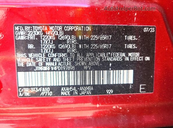 JTMRWRFV4PD197898 2023 TOYOTA RAV4 Red Vista de la etiqueta del VIN