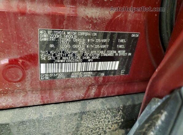JTMRWRFVXRD239610 2024 TOYOTA RAV4 Красный Вид наклейки с VIN-кодом