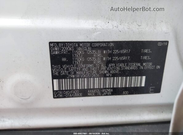 JTMW1RFV0KD512836 2019 TOYOTA RAV4 White Engine compartment view