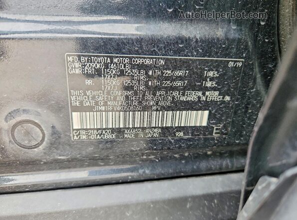 JTMW1RFV4KD508160 2019 TOYOTA RAV4 Black Вид наклейки з VIN-кодом
