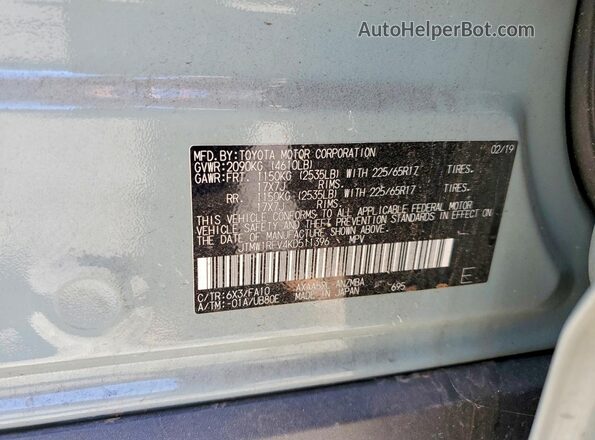 JTMW1RFV4KD511396 2019 TOYOTA RAV4 Серый Вид наклейки с VIN-кодом