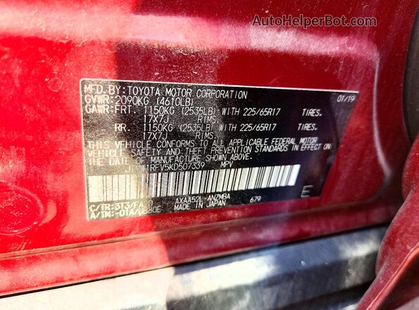 JTMW1RFV5KD507339 2019 TOYOTA RAV4 Red Widok naklejki z numerem VIN