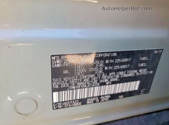JTMW1RFV5KJ014228 2019 TOYOTA RAV4 Teal Вид наклейки з VIN-кодом