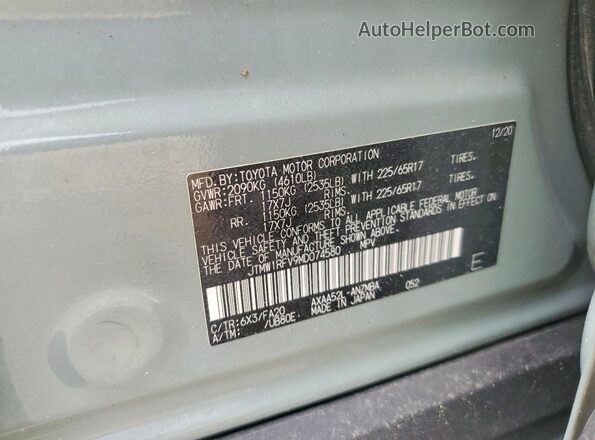 JTMW1RFV9MD074580 2021 TOYOTA RAV4 Teal VIN კოდის სტიკერის ხედი