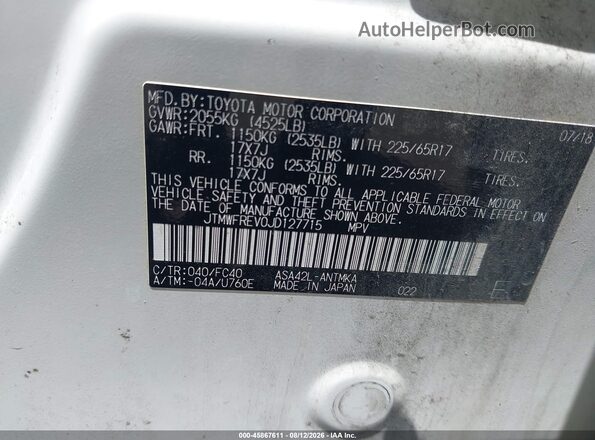 JTMWFREV0JD127715 2018 TOYOTA RAV4 White Engine compartment view