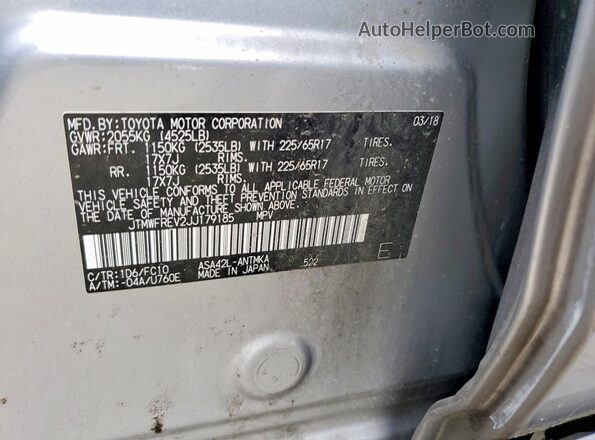 JTMWFREV2JJ179185 2018 TOYOTA RAV4 Silver Widok naklejki z numerem VIN