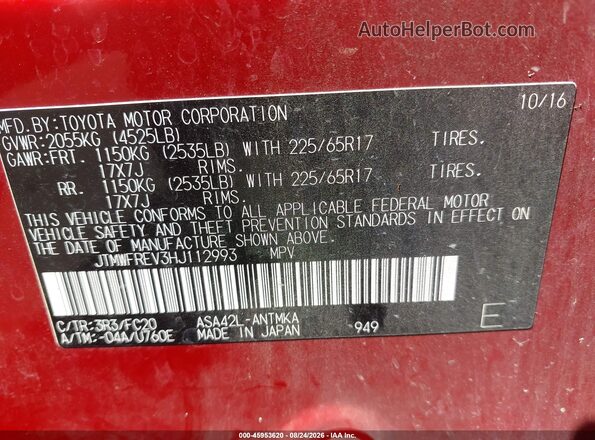 JTMWFREV3HJ112993 2017 TOYOTA RAV4 Красный Вид подкапотного пространства