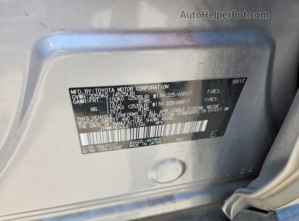 JTMWFREV3JD111346 2018 TOYOTA RAV4 Gray VIN კოდის სტიკერის ხედი