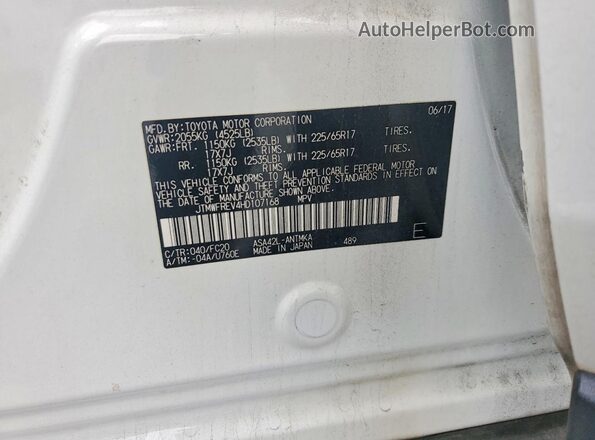 JTMWFREV4HD107168 2017 TOYOTA RAV4 White VIN sticker view