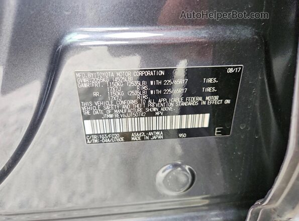 JTMWFREV6JJ150742 2018 TOYOTA RAV4 Gray Vista de la etiqueta del VIN