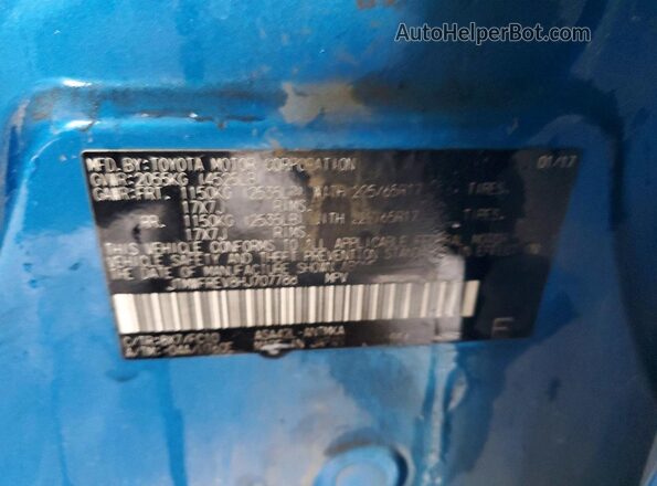 JTMWFREV8HJ707788 2017 TOYOTA RAV4 Blue Widok naklejki z numerem VIN