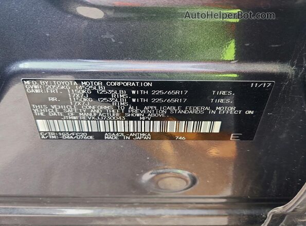 JTMWFREVXJJ730043 2018 TOYOTA RAV4 Gray VIN sticker view