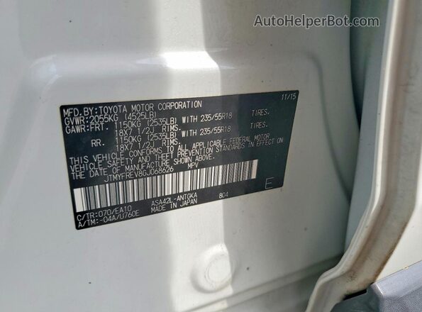 JTMYFREV8GJ068626 2016 TOYOTA RAV4 White Սալոնի 360 աստիճան տեսք