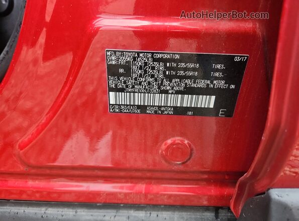 JTMYFREVXHJ132831 2017 TOYOTA RAV4 Red VIN კოდის სტიკერის ხედი