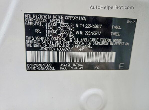 JTMZFREV1GD090972 2016 TOYOTA RAV4 White Engine compartment view