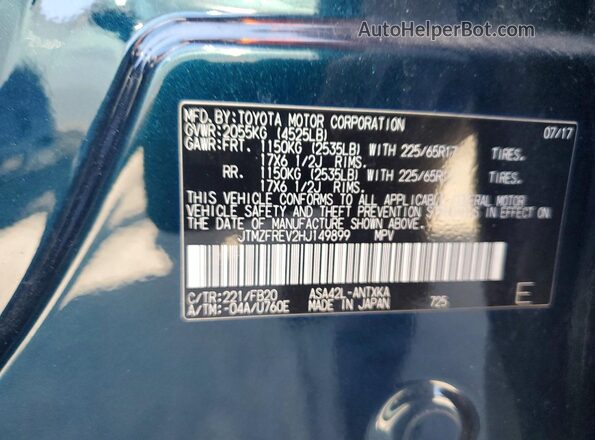 JTMZFREV2HJ149899 2017 TOYOTA RAV4 Blue VIN კოდის სტიკერის ხედი