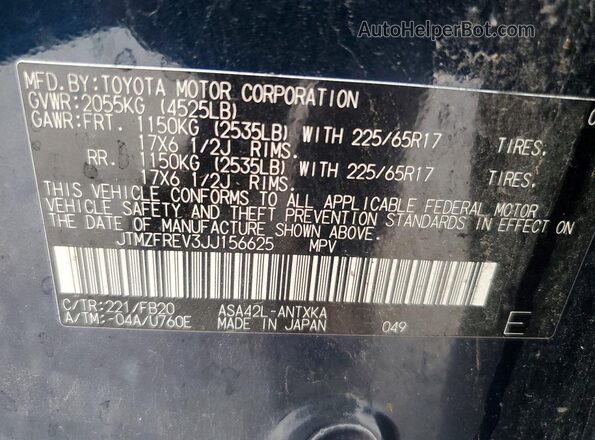 JTMZFREV3JJ156625 2018 TOYOTA RAV4 Teal Вид наклейки з VIN-кодом