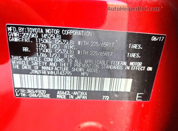 JTMZFREV4HJ143795 2017 TOYOTA RAV4 Красный Вид подкапотного пространства