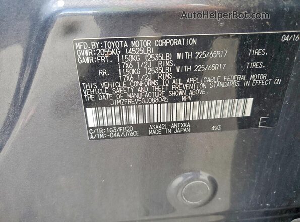 JTMZFREV5GJ088045 2016 TOYOTA RAV4 Gray 