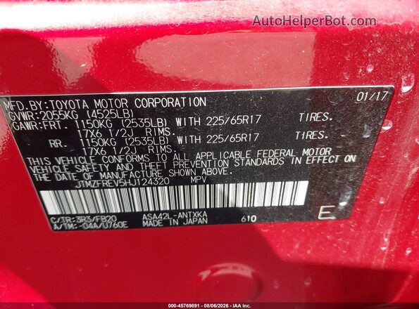 JTMZFREV5HJ124320 2017 TOYOTA RAV4 Red Widok komory silnika